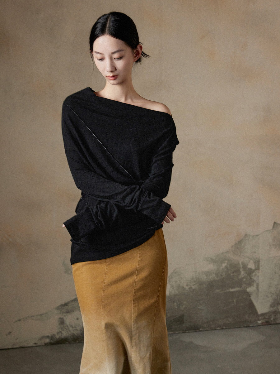 Asymmetry Nichi Long Boat-Neck Plain Knit