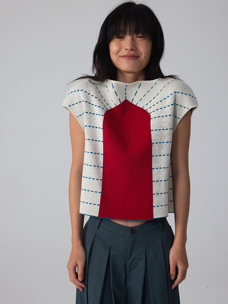 Nicni French-Sleeve Border Modern Unique Cutsew