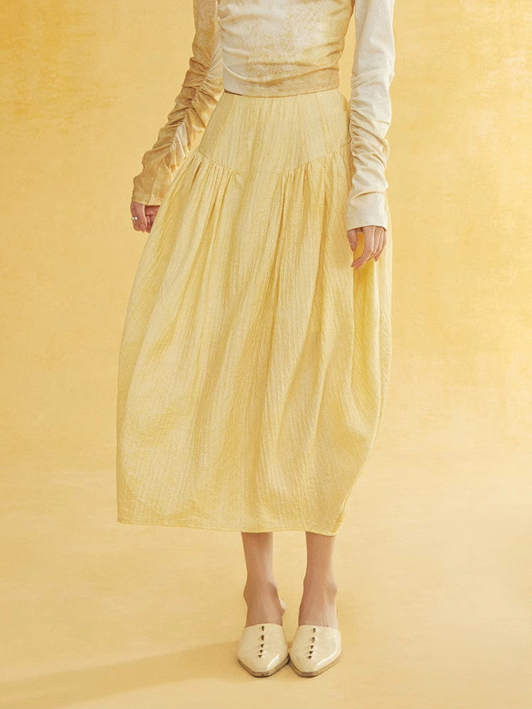 Wrinkled Fluffily Retro Tiered Long-Skirt