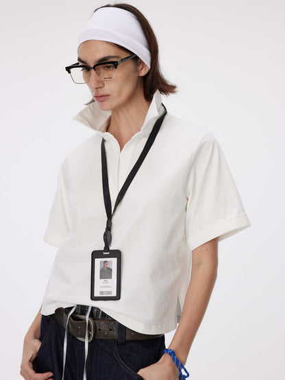 Oversize Drop-Shoulder Plain Casual Daily Polo-Shirt