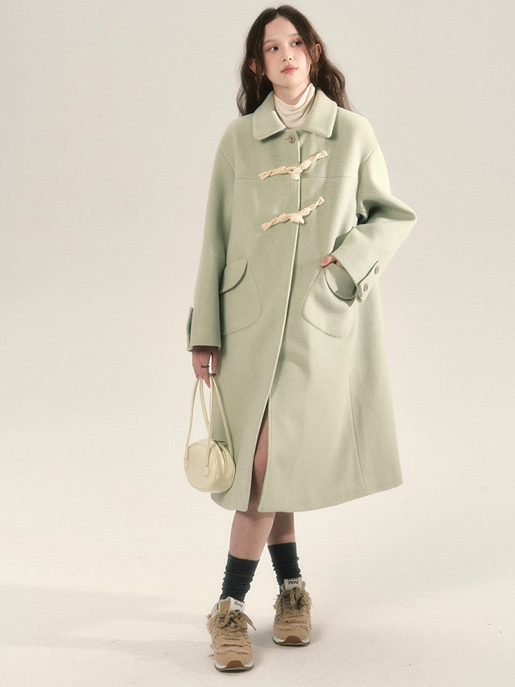 Toggle-Button Wool Simple Retro Long-Coat