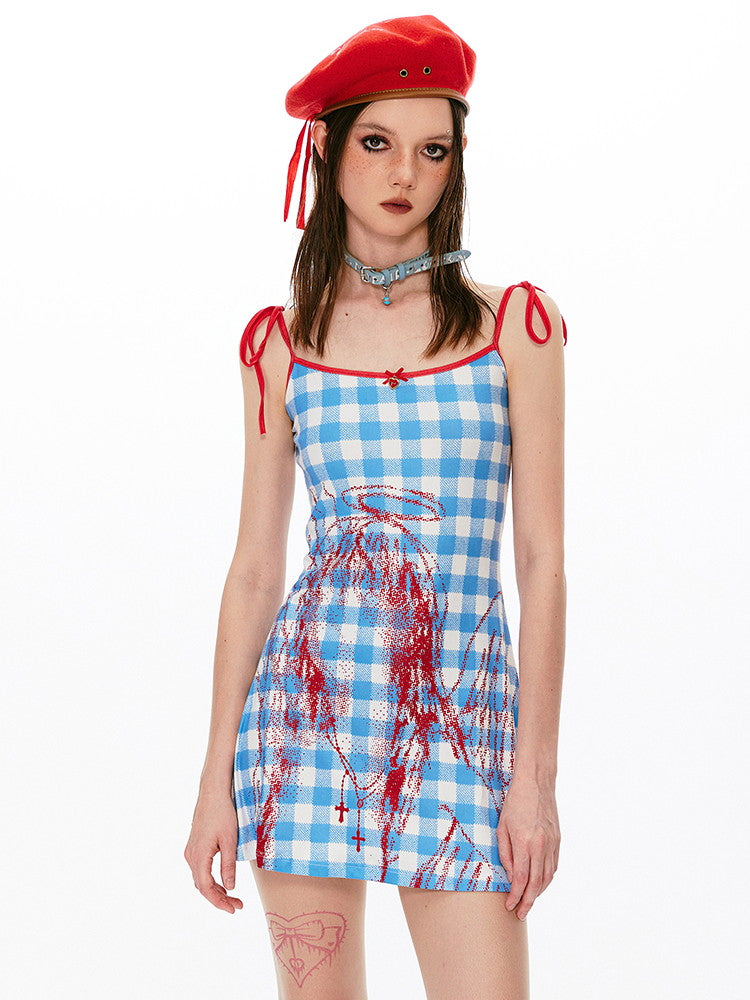 Checked Ribbon Girly Cute Camisole Dress