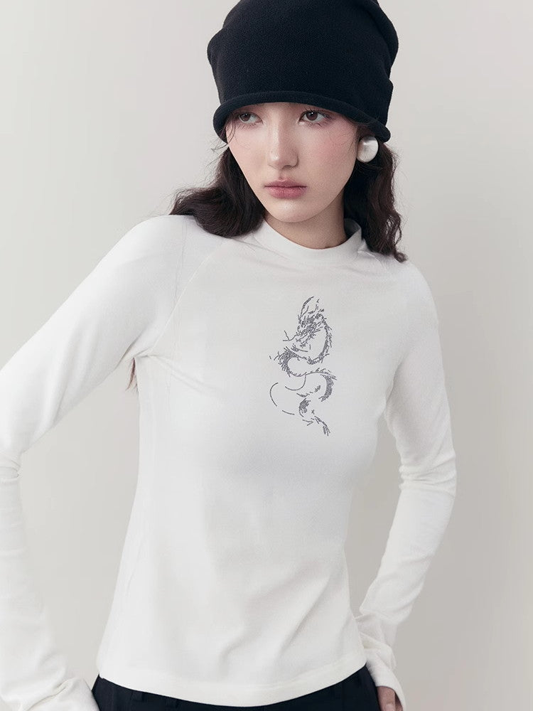 Dragon Watercolor Crew-Neck Simple Slim Knit