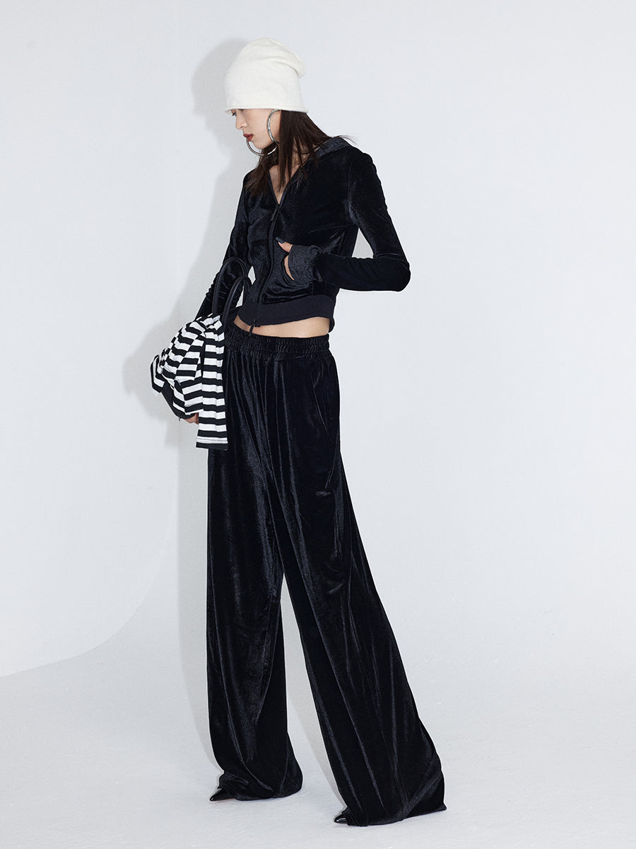 Velvet Set-Up Winter Plain Tops&amp;Pants&amp;Long-Skirt