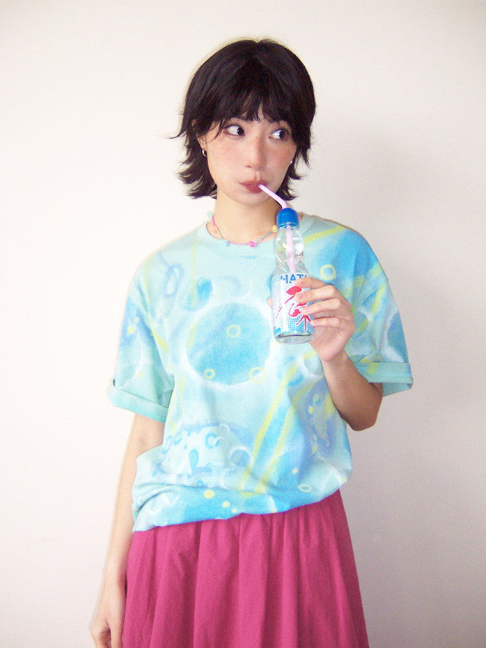 Bubble Refreshing Oversize U-Neck Casual T-Shirt