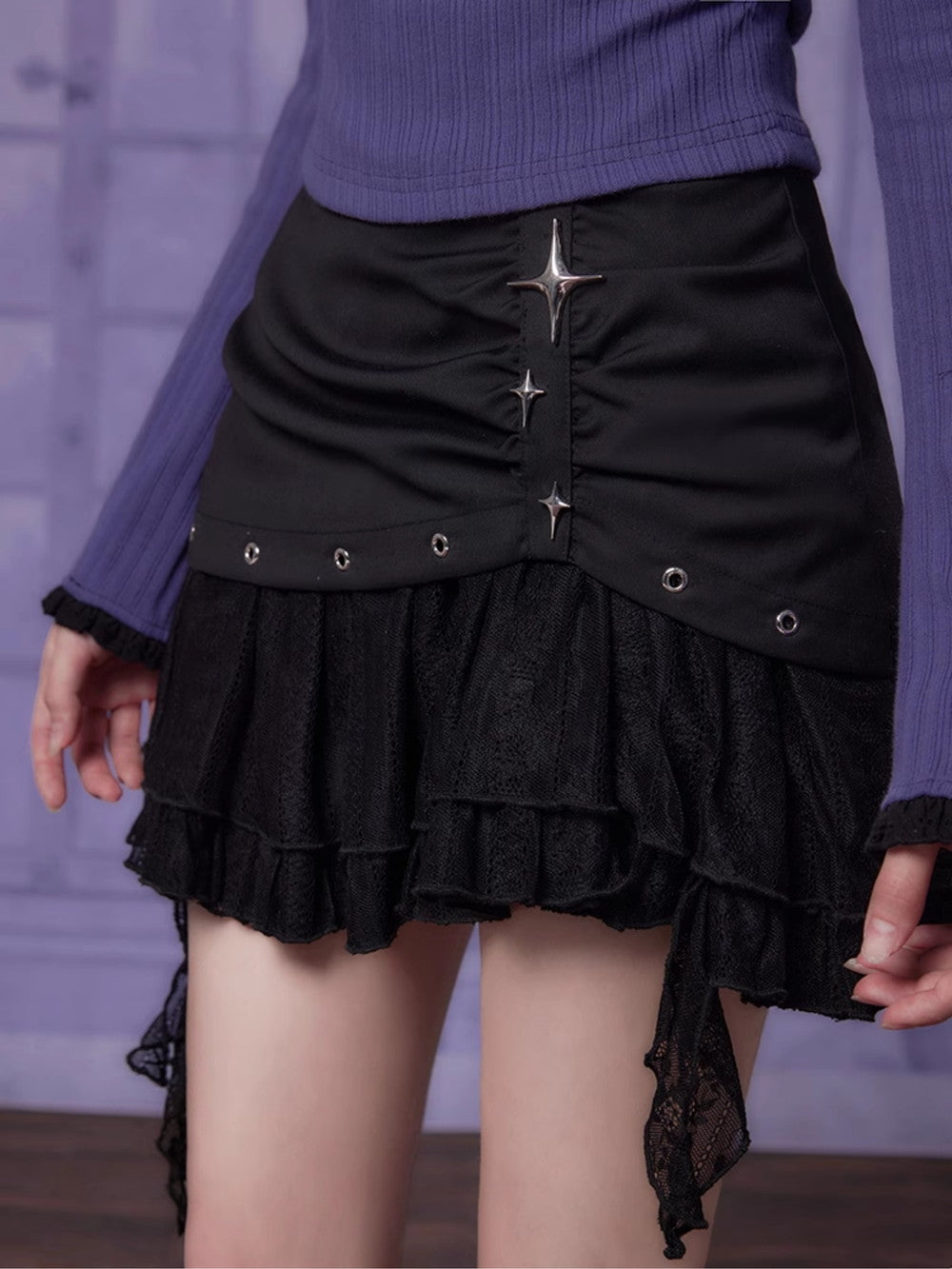 Asymmetriespitze Spitze Innenhosen Eyelet Mini-Rock-Röcke