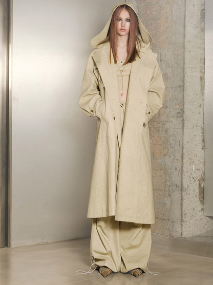 Hoddie Belt Classy Oversize Plain Trench-Coat Long-Coat