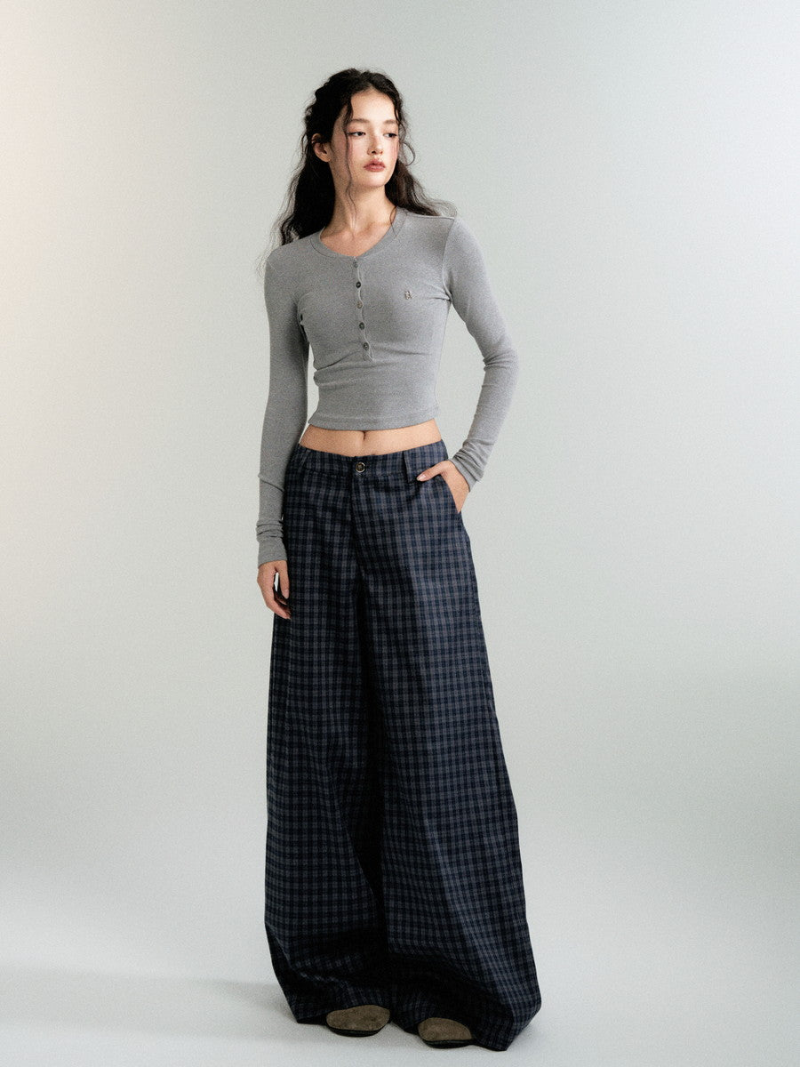 Checked Casual Loose Wide-Pants