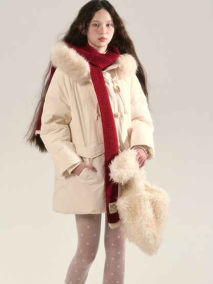 Fur Hoodie Long-Coat Warm Quilting Down-Coat