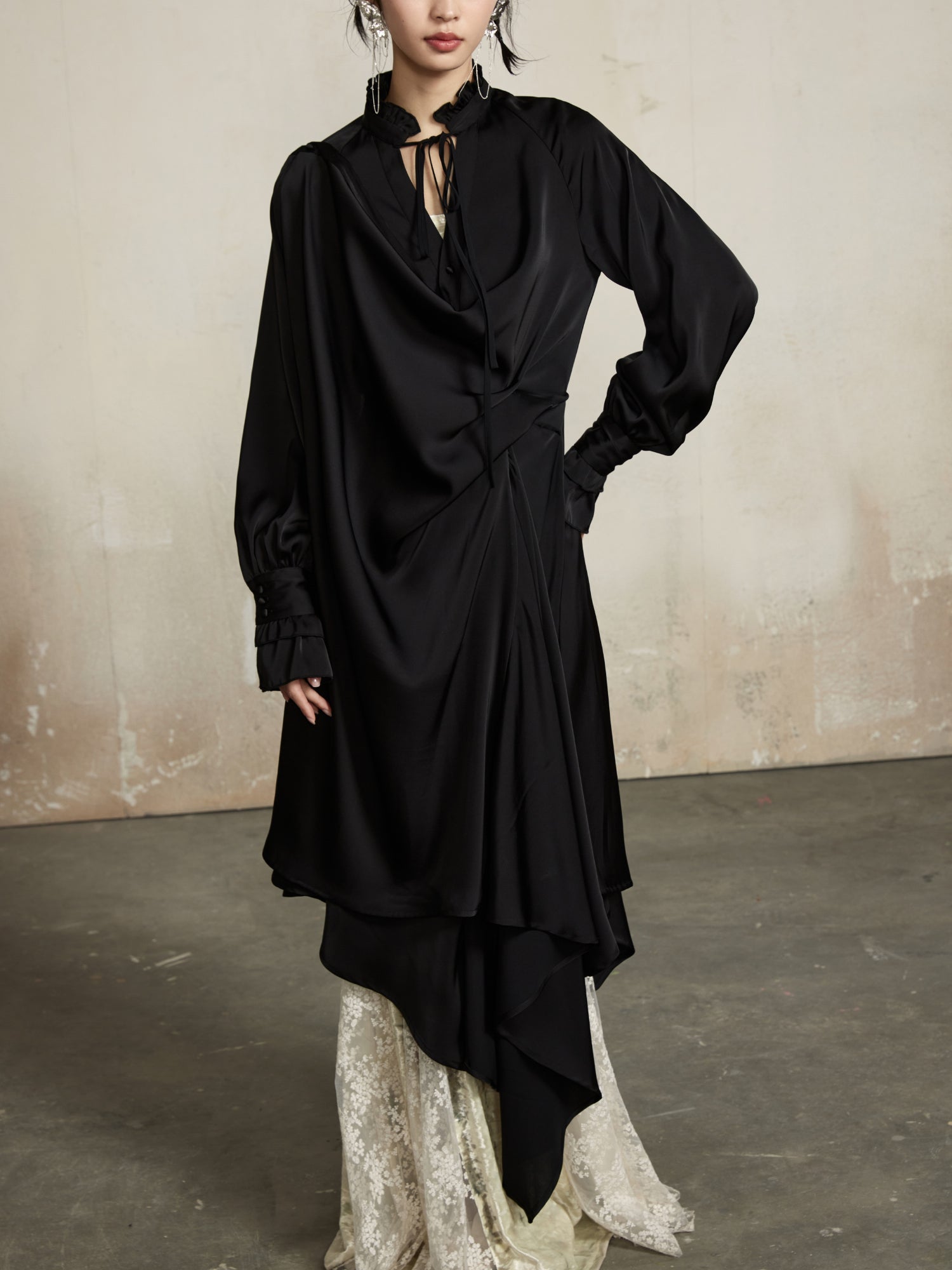 Drape Classy Nichi Oversize Thin Asymmetry Long-Shirt