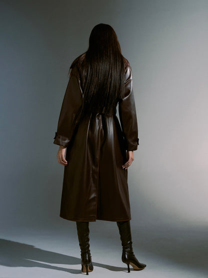 Leather Fue High-End Elegant Long-Coat