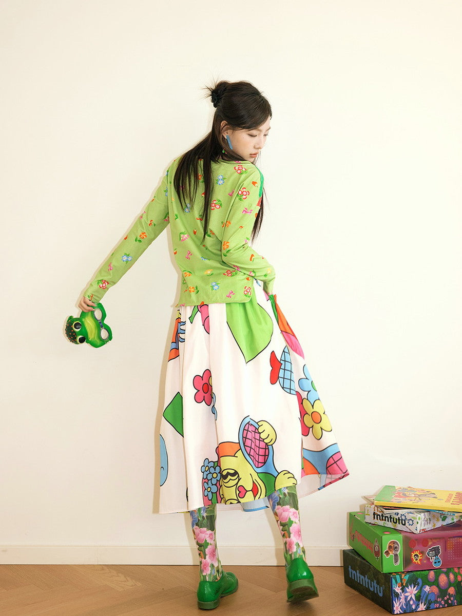 Colorful Nichi Animal Big-Pocket Fancy Flare-Skirt