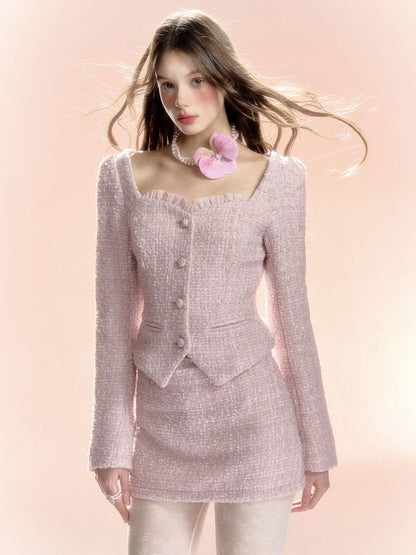 Tweed Feminine Set-Up Suit Slim Jacket&amp;Mini-Skirt