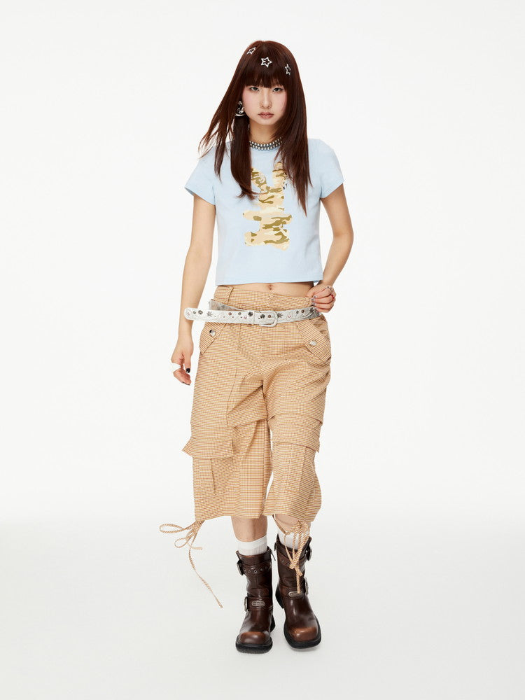 Checked Casual Wide Drawstring Half-Pants