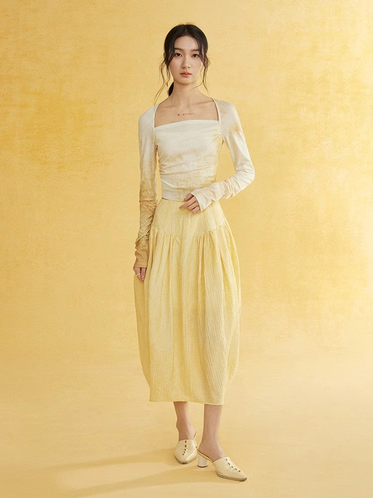 Wrinkled Fluffily Retro Tiered Long-Skirt