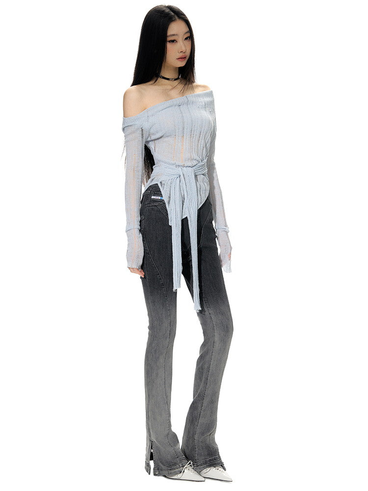 Denim Gradation Casual Nichi Slit Flare-Pants