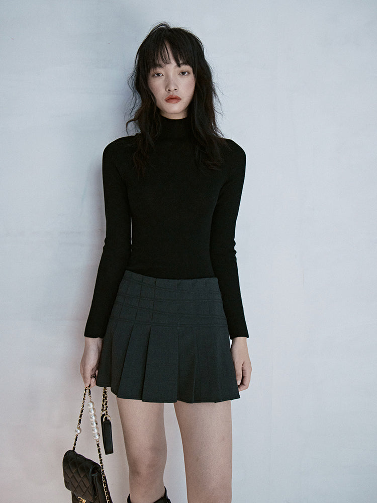 Box-Pleats Nichi Plain Simple Mini-Skirt