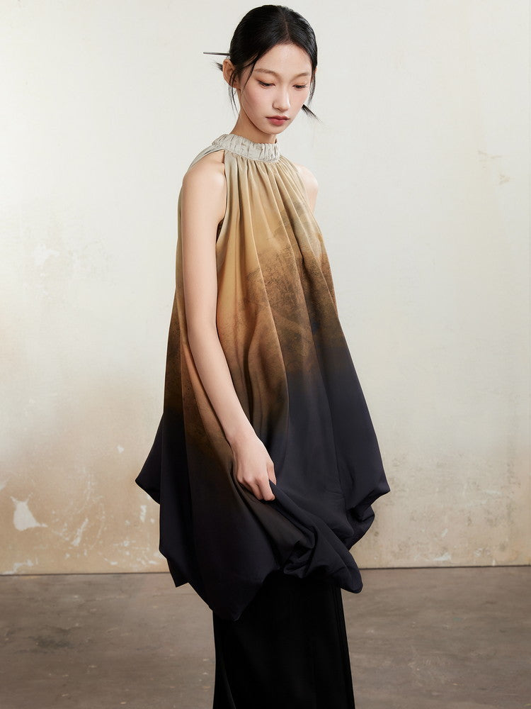 Set-Up Nichi Drape Flare No-Sleeve Gradation Blouse＆Long-Skirt