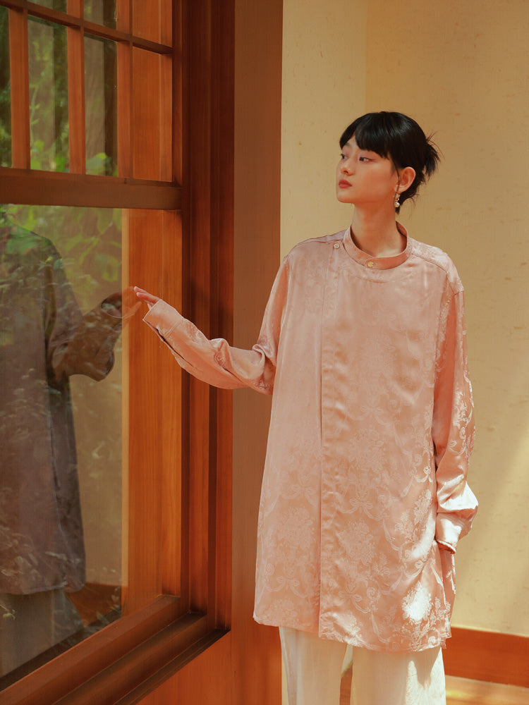 Mao-Collar China Long Loose Embroidery Tops