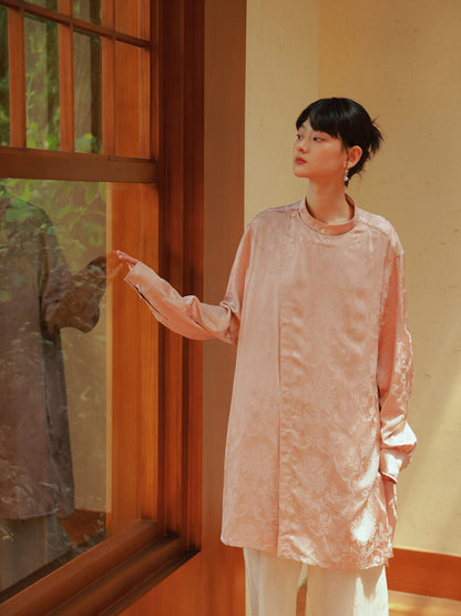 Mao-Collar China Long Loose Embroidery Tops