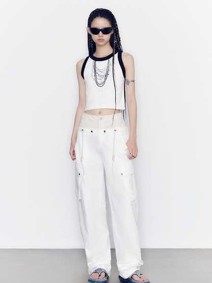 Casual Monotone Cropped Tank-Top