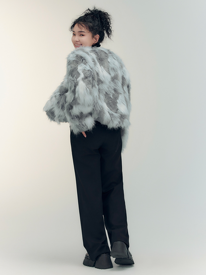 Fur Eleagnt Bi-Color No-Collar Jacket