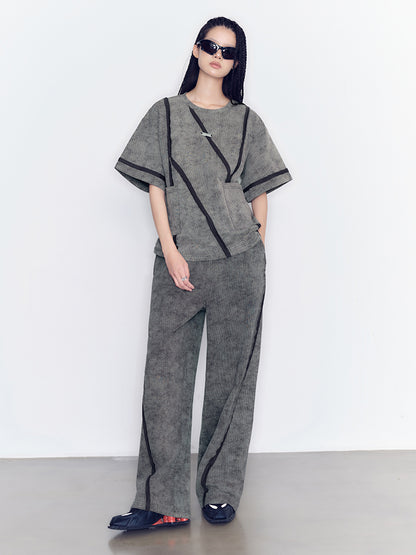 세련된 스티치 레트로 TT-Shirt &amp; Long Skirt &amp; Pants