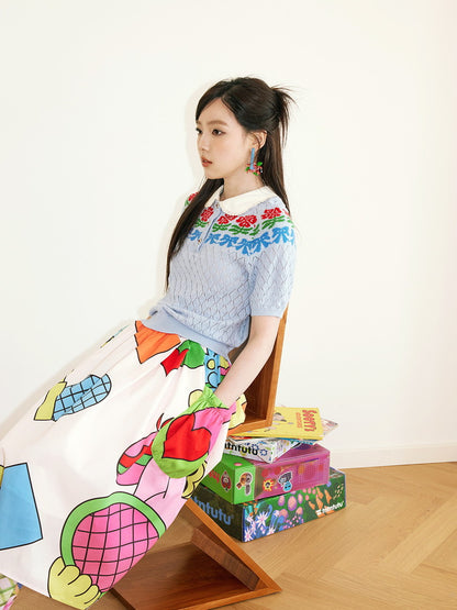 Colorful Nichi Animal Big-Pocket Fancy Flare-Skirt