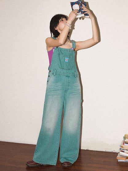 Denim Washed Wide-Pants Casual Overall