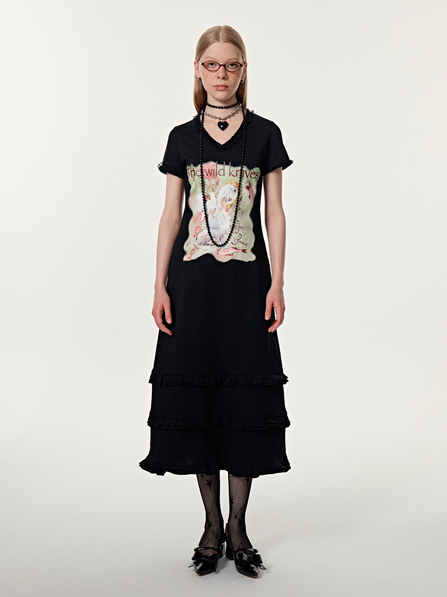 Cake Tiered Print Vintage Long T-Shirt-One-Piece