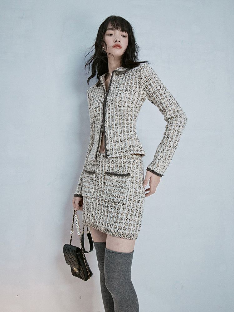 Tweed Slim Classy Suit Jacket&amp;Mini-Skirt