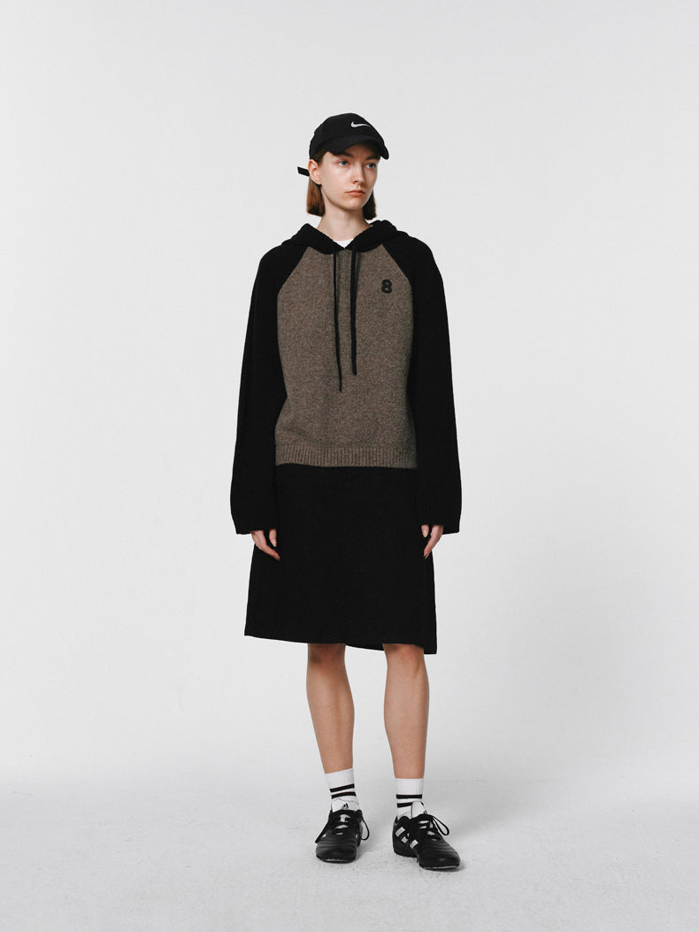 Knit Hoddie Bi-Color Simple Parlka Wool-Tops