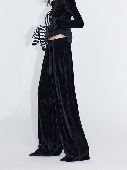 Velvet Set-Up Winter Plain Tops&amp;Pants&amp;Long-Skirt