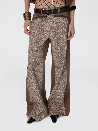 Denim Wide-Leg Casual Patchwork Python Pants