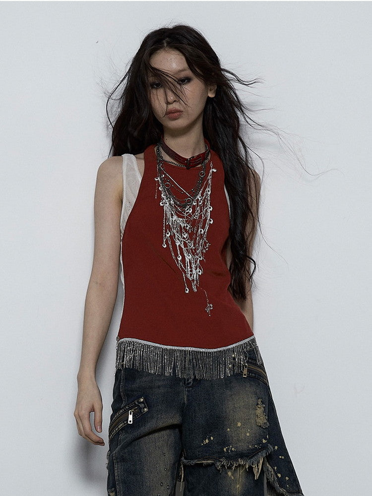 No-Sleeve Tassel Fringe Casual Layeres Tops