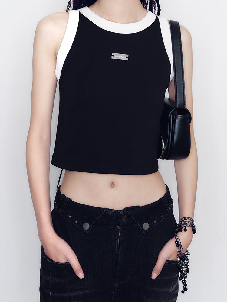 Casual Monotone Cropped Tank-Top