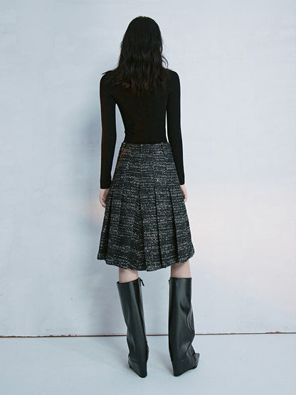 Tweed Box-Pleats Classy Skirt