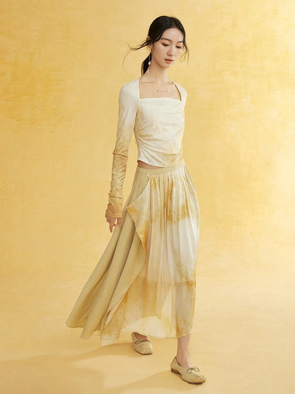 Tie-Dye Nichi Wrap Layered Natural Retro Long-Skirt