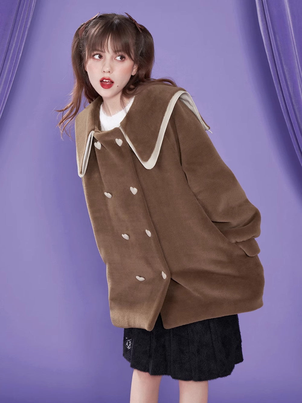 Double-Collar Thick Retro Middle Coat