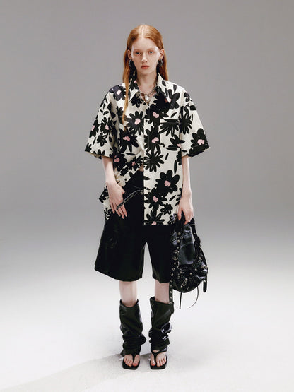 Unisexe Flower Monochrome Retro Oversize Oversize Shirt