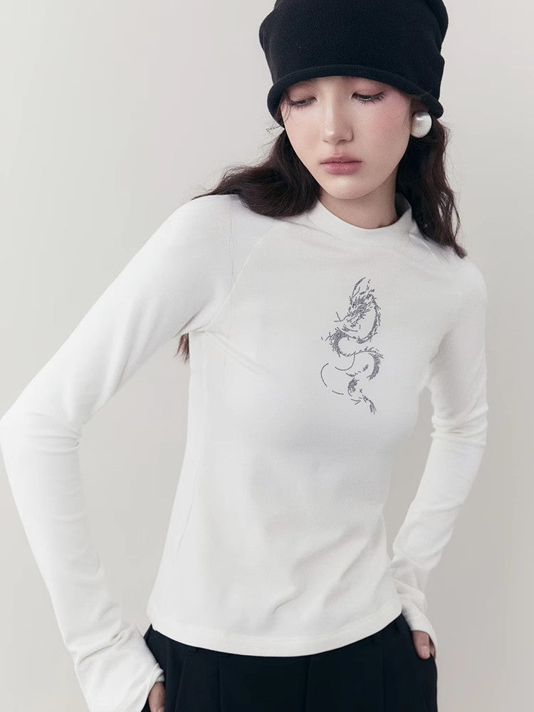 Dragon Watercolor Crew-Neck Simple Slim Knit