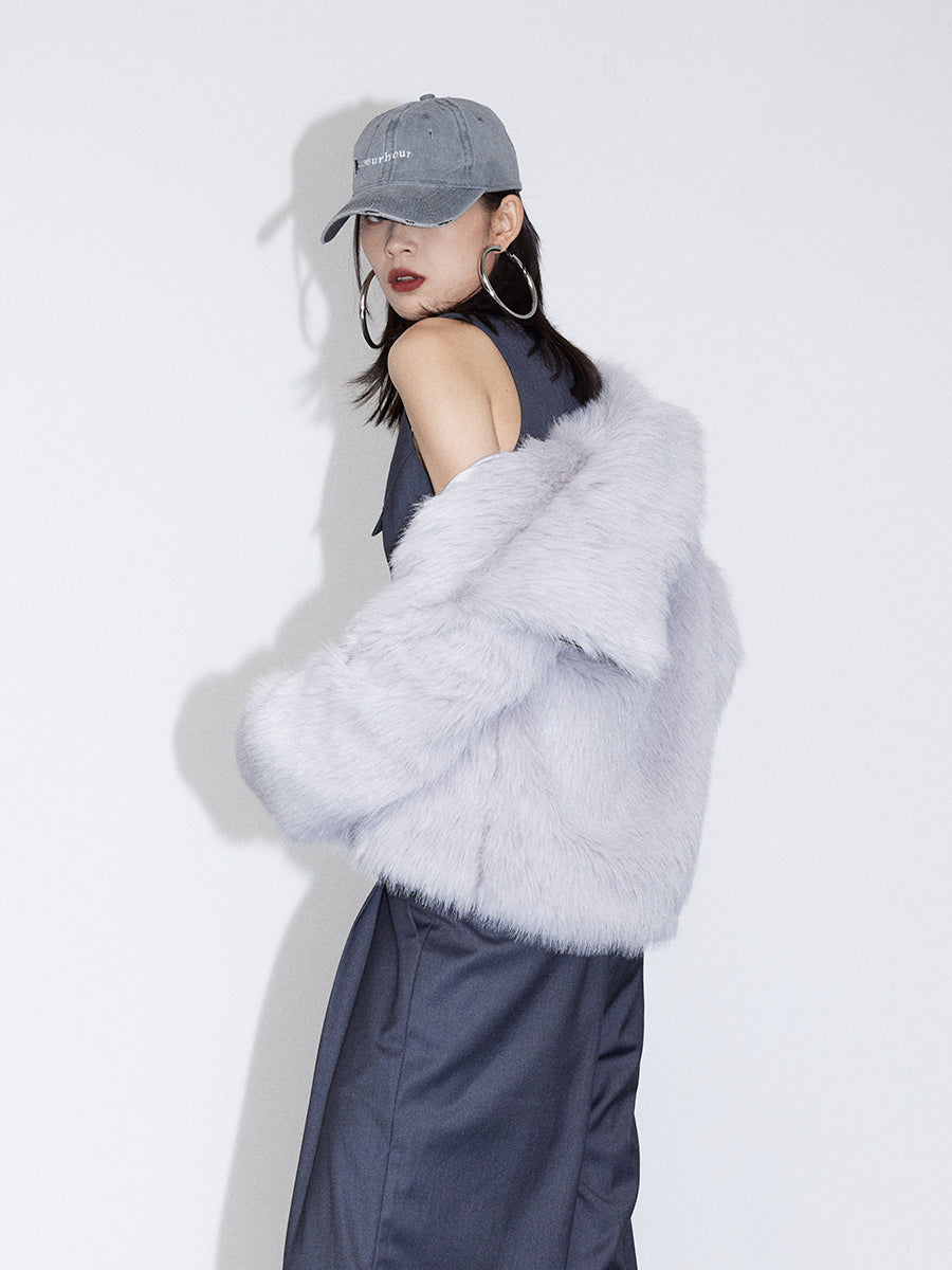 Stand-Collar High-End Fluffily Fur-Jacket