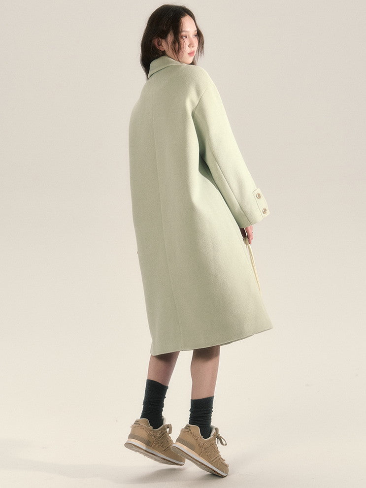 Toggle-Button Wool Simple Retro Long-Coat