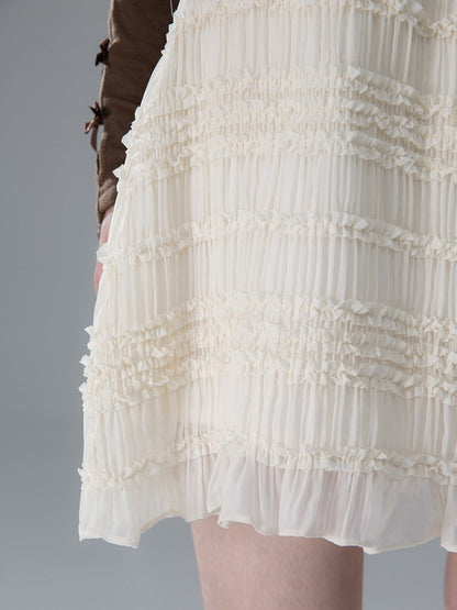 Lace Frill Sheer Short Pleats Crumply Skirt