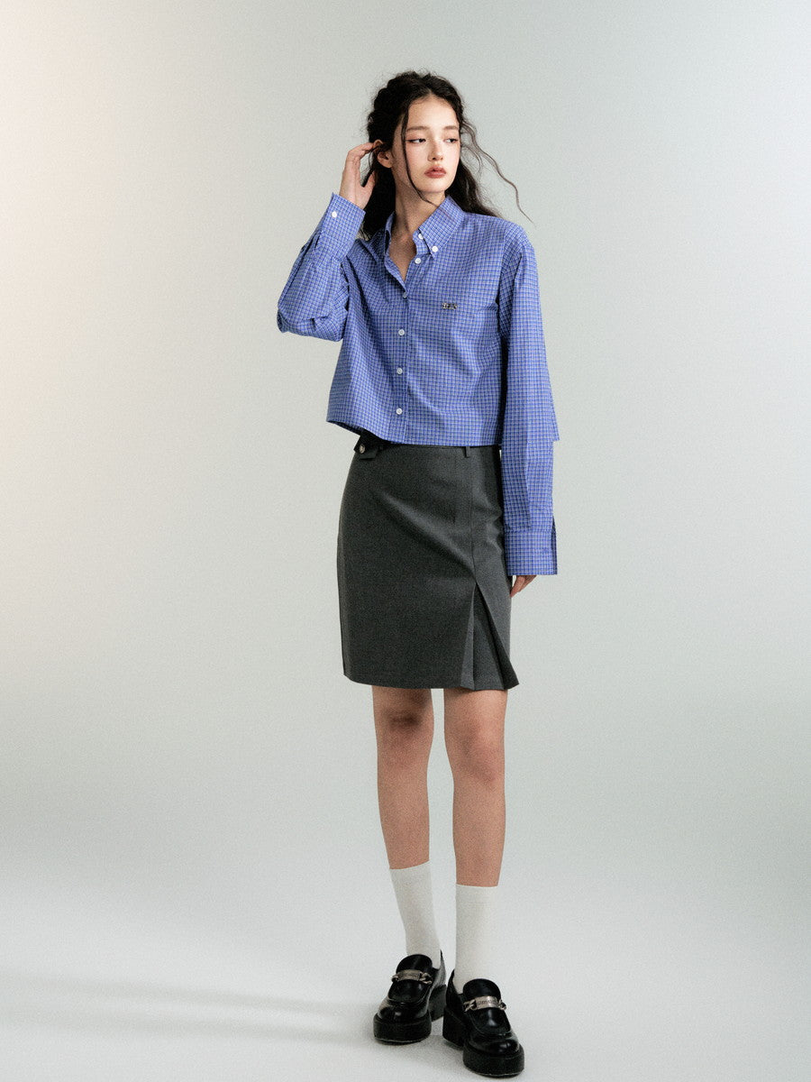 Simple Middle High-Waist Plain Skirt