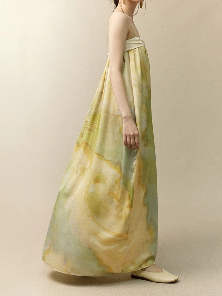 Tie-Dye Marble Camisole Retro Classy Long-Dress