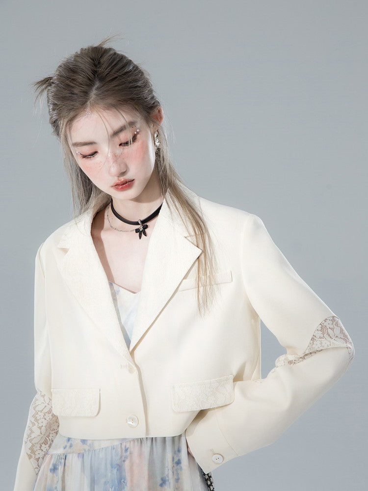 Flower Sleeve-Lace Nichi V-Neck Short-Jacket