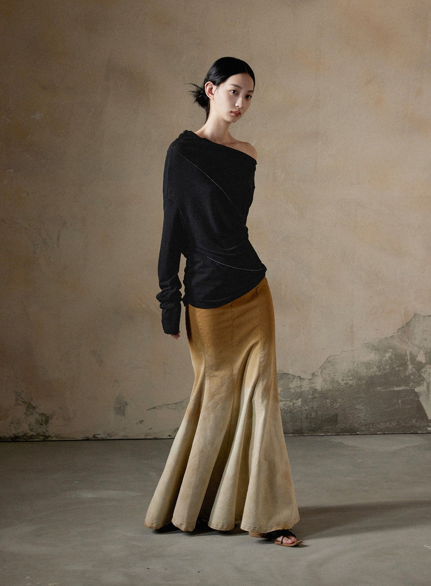 Thin Asymmetry One-Shoulder Soft Mohair-Knit