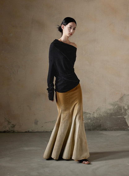 Thin Asymmetry One-Shoulder Soft Mohair-Knit