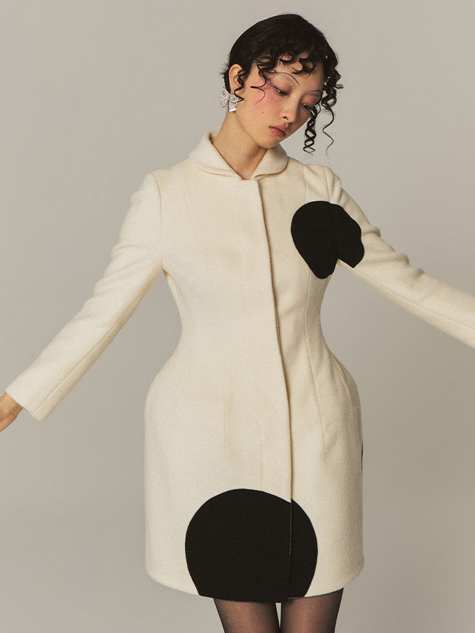 Bi-Color Retro Retro Dot Circle Wool Chic Coat